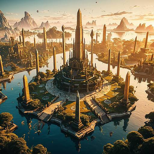 Translucent Obelisks on Floating Island Gardens