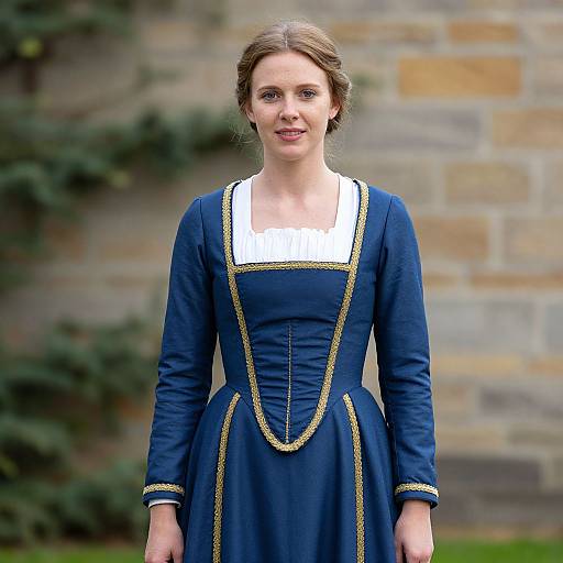 Elegant English Woman in Blue Dress