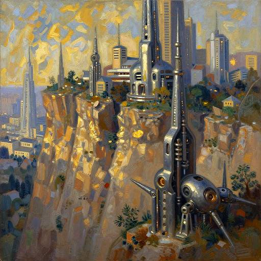 Futuristic Cliffs with Mechanized Spires