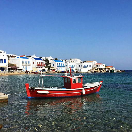 Vibrant Coastal Cove with Red Boat
