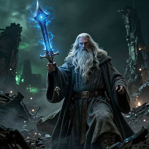Apocalyptic Gandalf with Futuristic Weapon