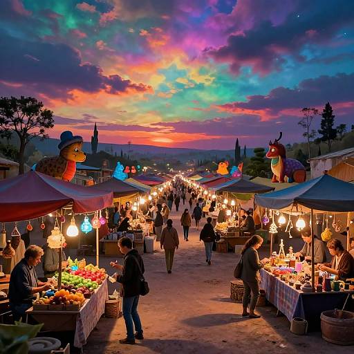 Surreal Bazaar Under Kaleidoscopic Sky