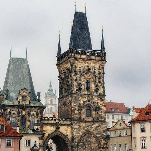 Baroque Tower in Misty Prague