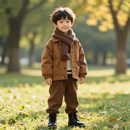 Young Boy in Cozy Brown Outfit