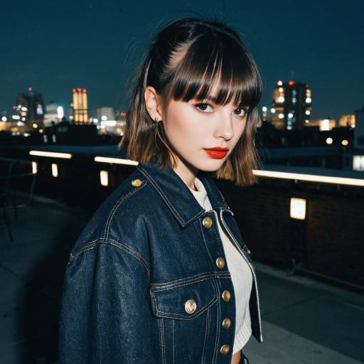 Fashion Model with Baby Bangs on Urban Rooftop