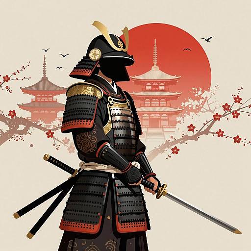 Elegant Samurai Amidst Cherry Blossoms