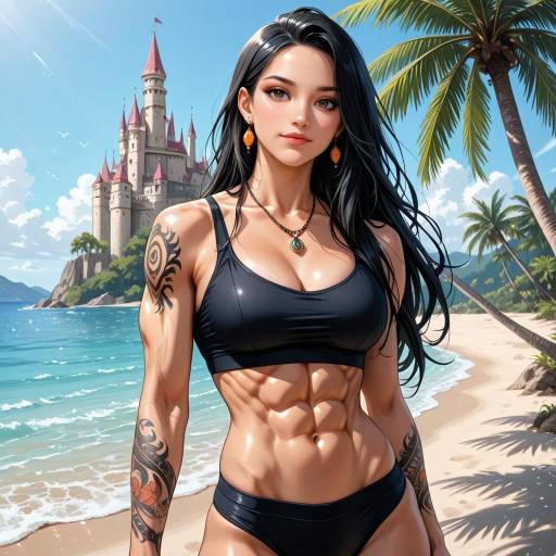 Muscular Girl with Jewelry at the Beach