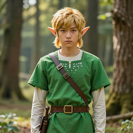 Young Elf Boy in Zelda Costume in Forest