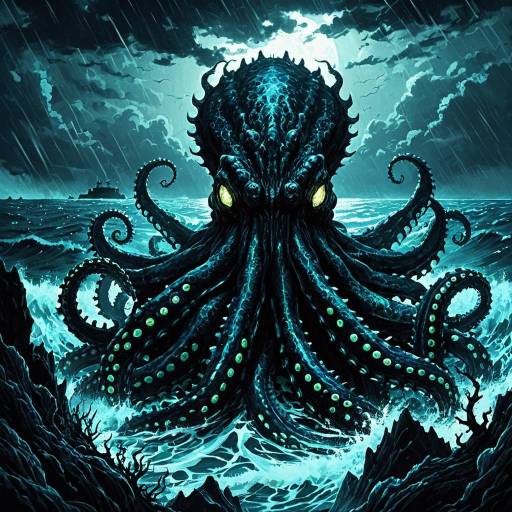 Sinister Kraken Over Stormy Ocean Reef