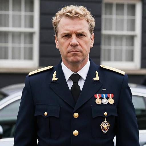 Serious Middle-Aged Man in Military Uniform