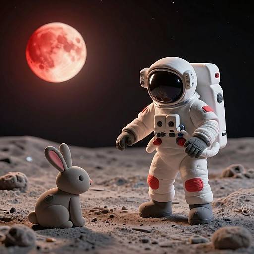 Retro-Futuristic Astronaut and Clay Rabbits