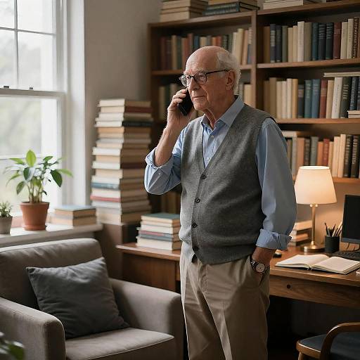 Elderly Man in Cluttered Study