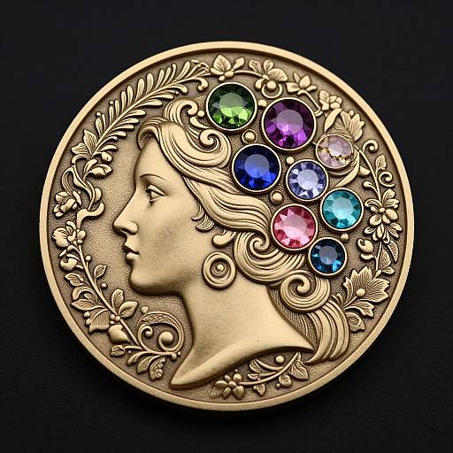 Ornate Gemstone Woman Medallion