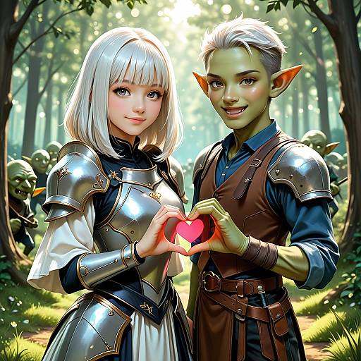 Happy Duo in Armored Forest Scene