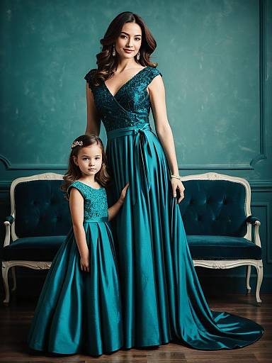 Mother and Daughter in Luxury Dresses