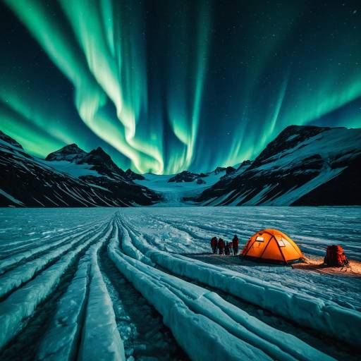 Aurora Borealis Over Glacier Expedition Camp