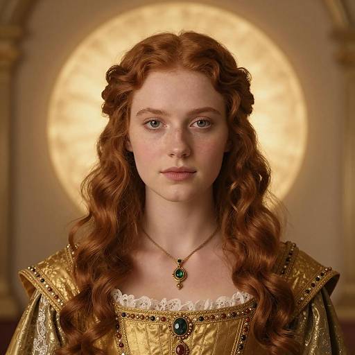 Renaissance Style Portrait of Young Woman in Gold Dress