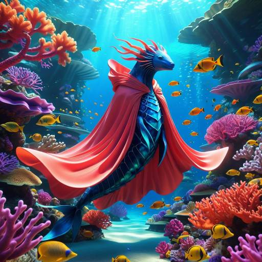 Graceful Mythical Sea Creature in Coral Reef Graceful Mythical Sea Creature in Coral Reef