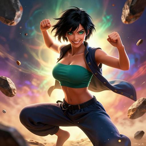 Dynamic Martial Arts Girl with Earth Magic