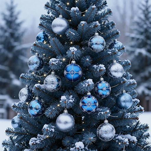 Midnight Blue Christmas Tree with Ornaments