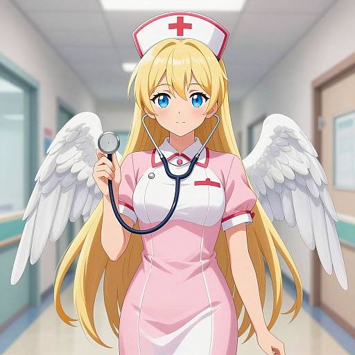 Anime Nurse Angel in Hospital Corridor