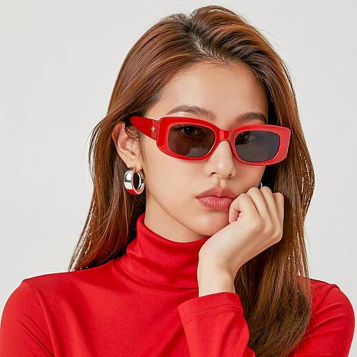 Stylish Woman in Red Turtleneck Portrait