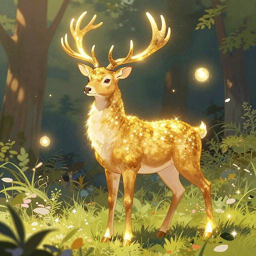 Radiant Golden Stag in Sunlit Glade
