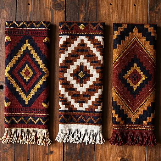 Vibrant Tribal Textiles with Gold Accents