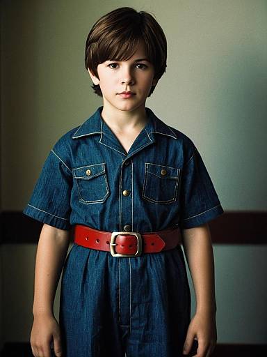 Boy in Denim Movie Costume with Red Belt