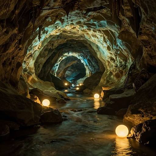 Bioluminescent Glow in Underground Cavern