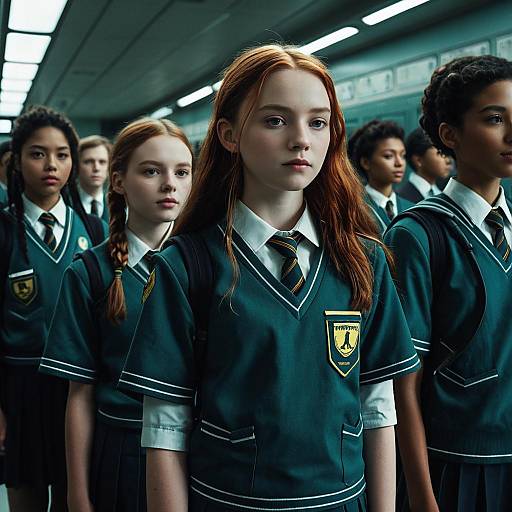Teen Students in Uniform Waiting in Queue