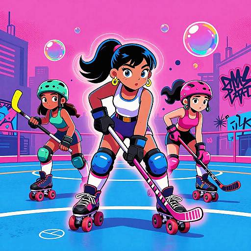 Vibrant Roller Hockey Cartoon Scene