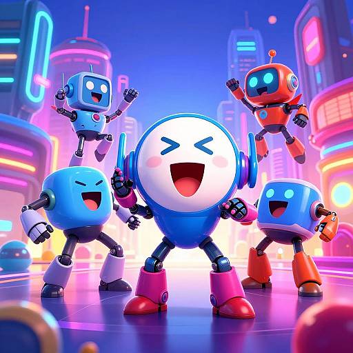 Vibrant Futuristic Robot Cityscape