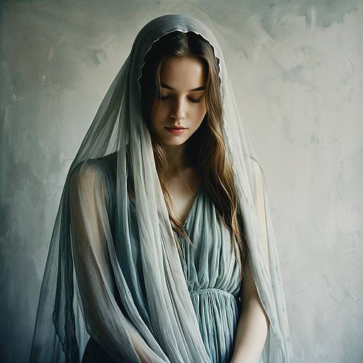 Veiled Woman in Translucent Dress