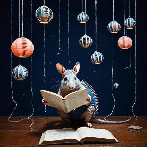 Surreal Armadillo Reading Under Hanging Lanterns