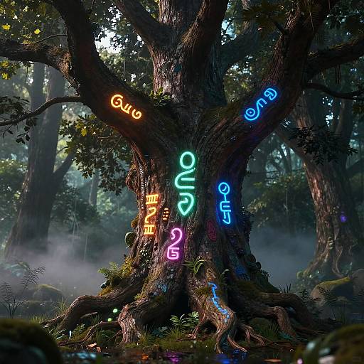 Glowing Rune-Inscribed Ancient Tree