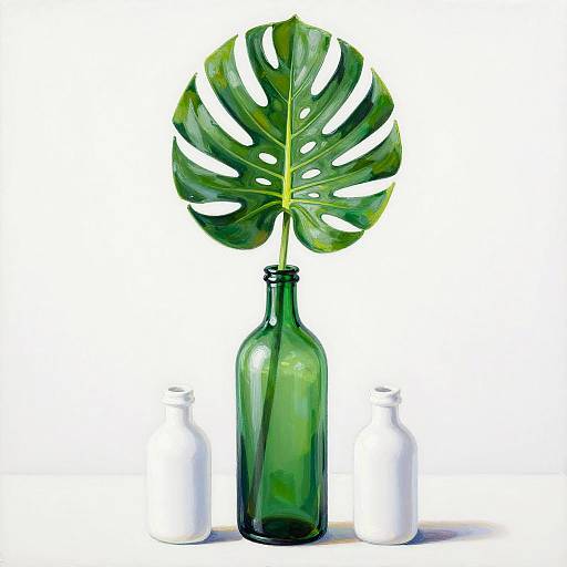Glossy Jade Bottle with Monstera Leaf