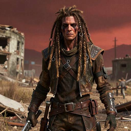 Dreadlocked Warrior in Post-Apocalyptic Wasteland