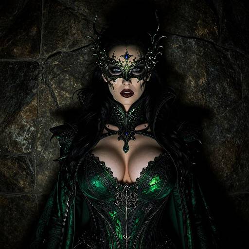 Mysterious Woman in Dark Fantasy Costume