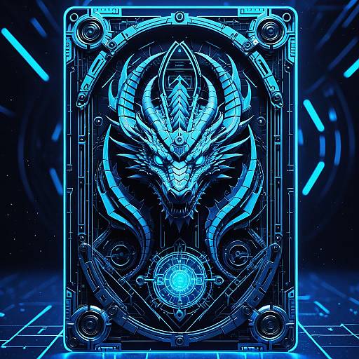 Cyberpunk Neon Dragon Tarot Card