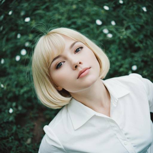 Scandinavian Woman with Blonde Bob in White Blouse