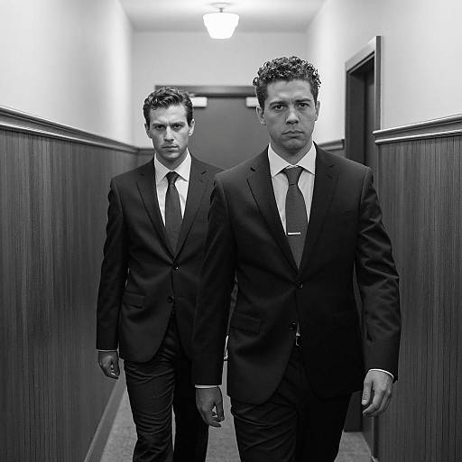 Serious Journey: Two Men in Hallway