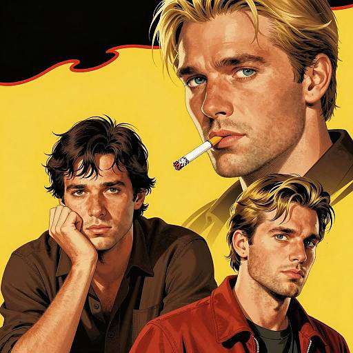 Illustration of Three Men on Yellow Background