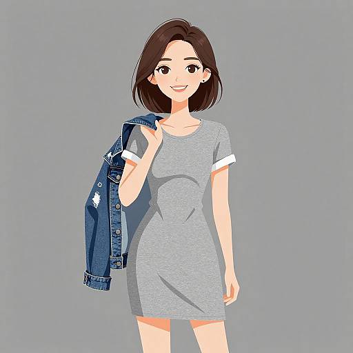 Smiling Woman in Casual Denim Outfit