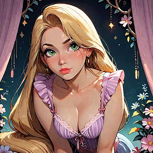 Glamorous Rapunzel in Lingerie
