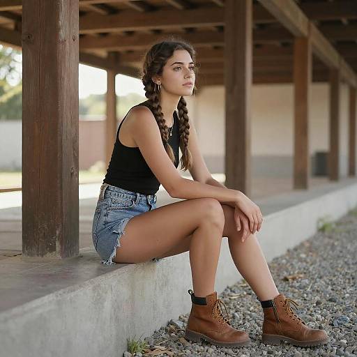 Young Woman in Rustic Industrial Setting
