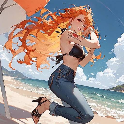 Anime Beach Bikini with Denim Style