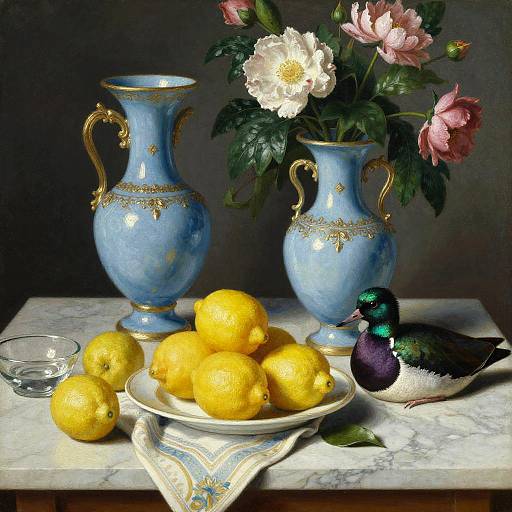 Egg Tempera Still Life with Vases and Lapwing