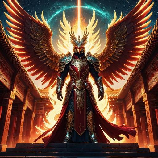 Regal Phoenix Warrior in Ancient Temple