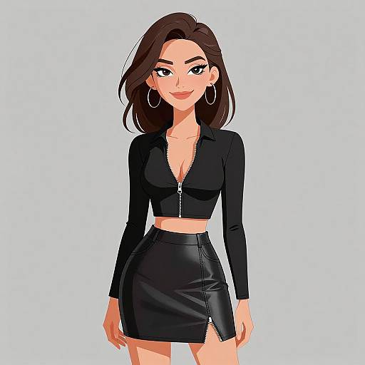 Smiling Woman in Edgy Black Outfit